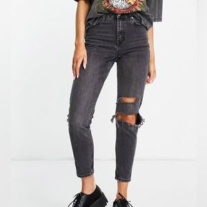Topshop Mom Jean Style Knee Rip Washed Black Women’s Size 30x 30